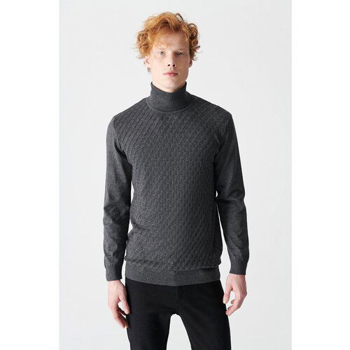 Avva Men's Dark Gray Turtleneck Jacquard Sweater Slike