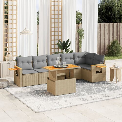 vidaXL 7-dijelni set vrtnih sofa od poliratana s jastucima bež Cijene