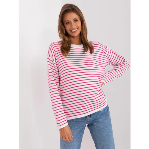Fashion Hunters White-pink oversize sweater with a round neckline