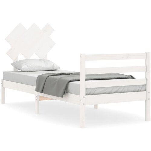 Maison Chic Posteljni okvir - Enojna postelja - Postelja za odrasle z vzglavjem bel trden les-J15828, (21763791) Slike
