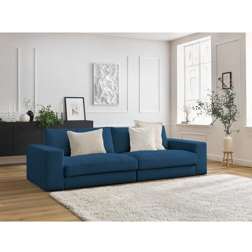 Bobochic Paris Temno modra sedežna garnitura iz rebrastega žameta 274 cm Leonard &amp;ndash; Slike