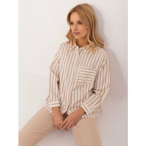 Fashion Hunters Casual shirt with cream and camel stripes Slike