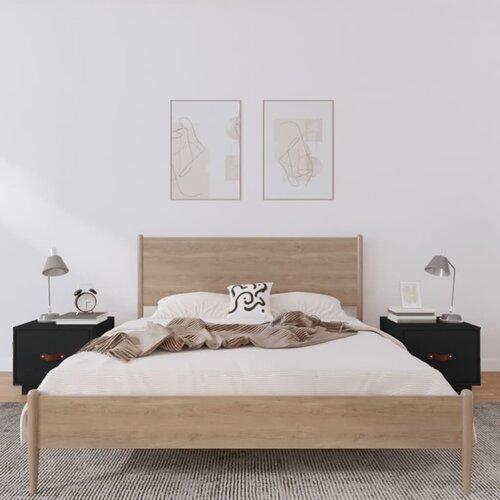 VidaXL Nočna omarica 2 kosa črna 40x34x35 cm trdna borovina Slike