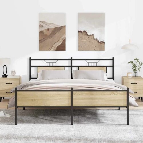 vidaXL Kovinski posteljni okvir brez vzmetnice sonoma hrast 180x200 cm Cene