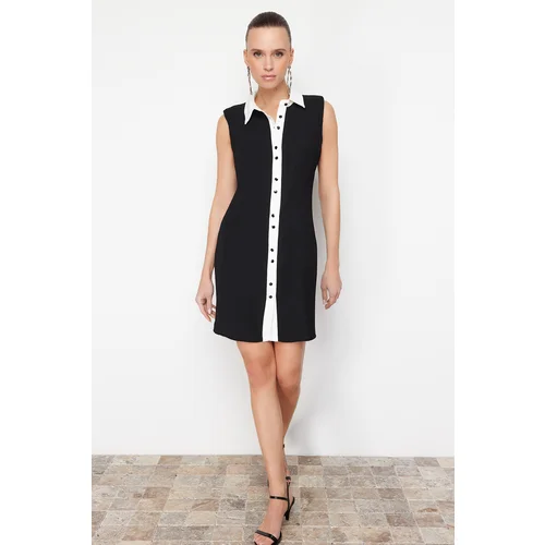 Trendyol Black Straight Cut Shirt Collar Detailed Mini Woven Dress