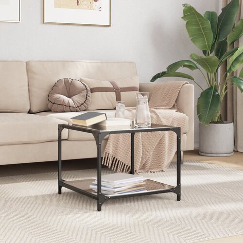 VidaXL Stolić za kavu s crnom staklenom povr&amp;scaron;inom 50x50x40 cm čelik Slike