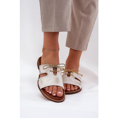 Zazoo Ladies Leather Slippers On Flat Heel 3022 Distressed Gold Cene