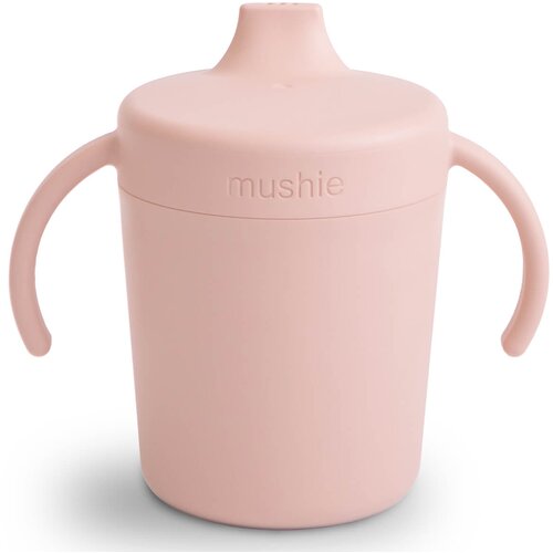 Mushie silikonski lonček z ročaji za učenje pitja sippy cup blush Cene
