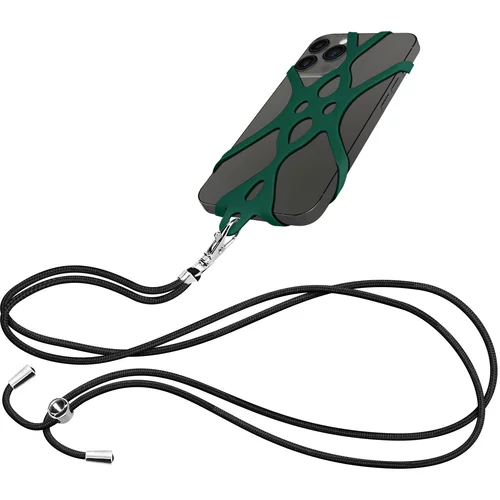 AVIZAR Vrvica za pametni telefon, nastavljiva crna najlonska vrvica s temno zelenim univerzalnim silikonskim kavljem, (20633064)