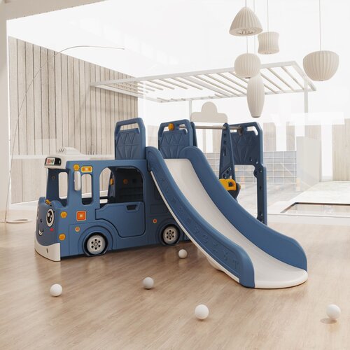 Premium Stil Dečiji plavi vozić sa toboganom/ ljuljaškom i ostavom za igračke Cene