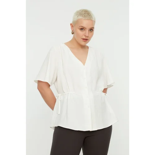 Trendyol Curve Ecru V-Neck Tie Detailed Woven Blouse