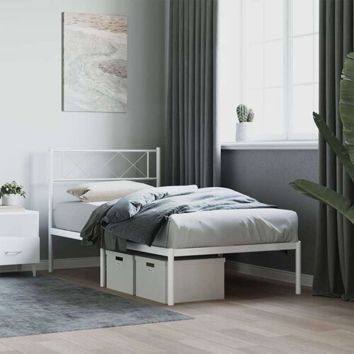 Metalni okvir za krevet s uzglavljem bijeli 100x190 cm Slike