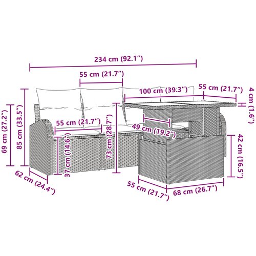  Sjedeća garnitura za vrt 5 kom. Smeđa [Sintetički]: Poli Ratan 251 x 117 x 85 cm Slike