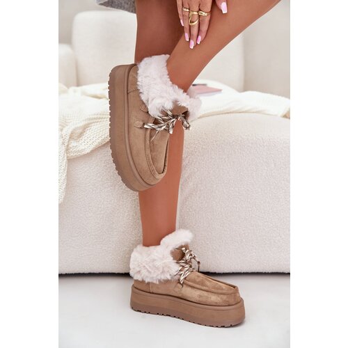 FB2 Low women&amp;#039;s snow boots on a platform with fur dark beige Neathren Slike