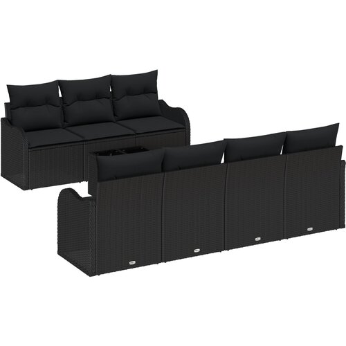 VidaXL 8-dijelni vrtni sofa set s jastučićima Crni poli ratan, 2-sjedni vrtni sofa s jastučićima Crni poli ratan Slike