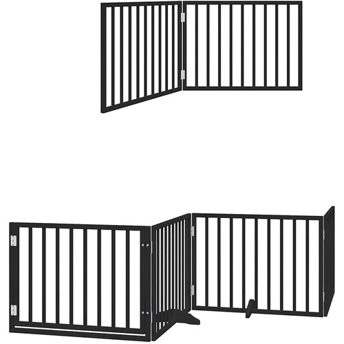  Vrata za pse s vrata&amp;scaron;cima 6 panela sklopiva 480 cm drvo topole Crna 80 x 60 x 2 cm Slike