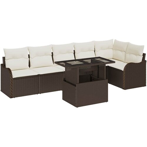 vidaXL Kavčna garnitura z blazino 7 pcs Rjava Poly ratan, (5000153466) Cene