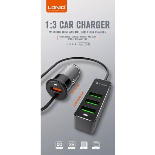 Ldnio Avto Adapter 12/24v C61 1usb Quick Charge + 3 Usb 35w Slike