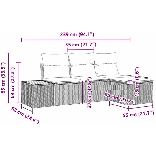  Sjedeća garnitura za vrt 4 kom. Crna poliratan 239 x 117 x 85 cm Slike