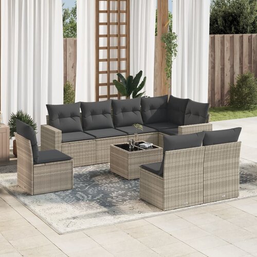 vidaXL 9-dijelni set vrtnih sofa od poliratana s jastucima svjetlosivi Cijene