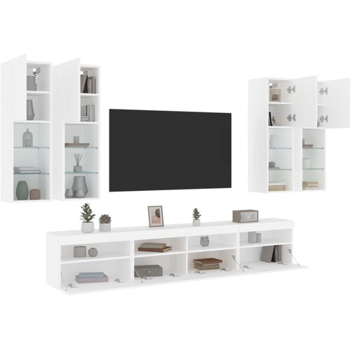 vidaXL 7-dijelni set zidnih TV ormarića s LED svjetlima bijeli Cene