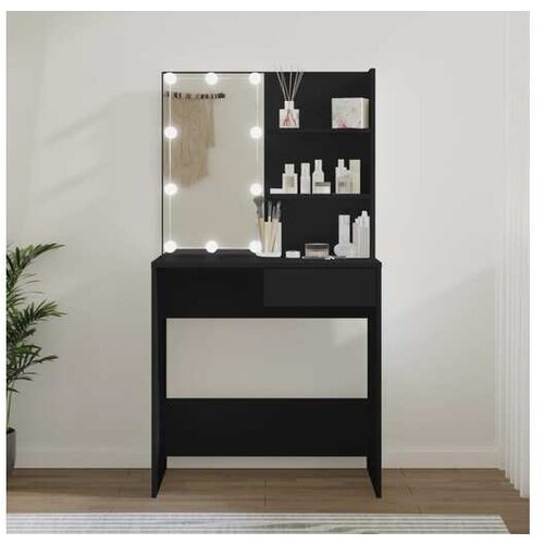vidaXL toaletna mizica z led luckami crna 74,5x40x141 cm Cene