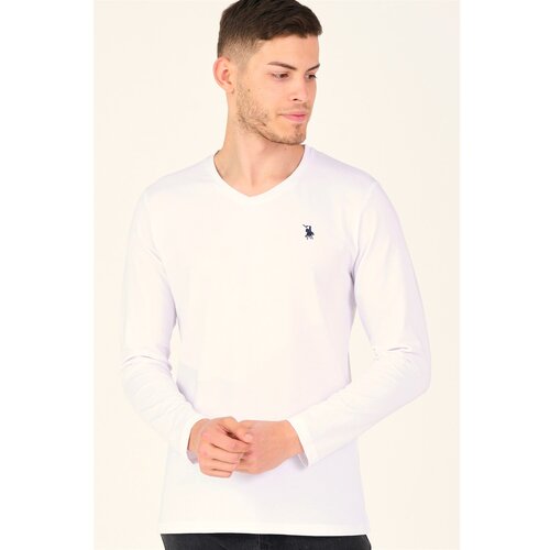 Dewberry T8587 V-NECK MEN'S LONG SLEEVE T-SHIRT-LIGHT WHITE Slike