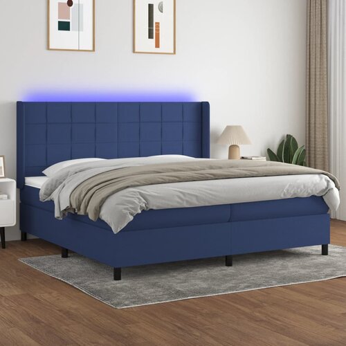  box spring s madracem LED plavi 200x200 cm od tkanine Cijene