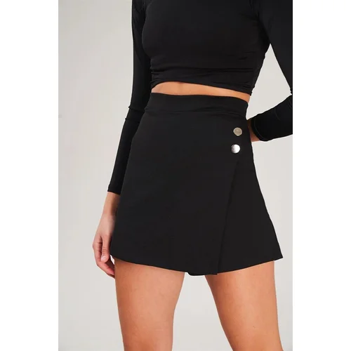 Dewberry 30914 Button Detailed Women Shorts Skirt-BLACK