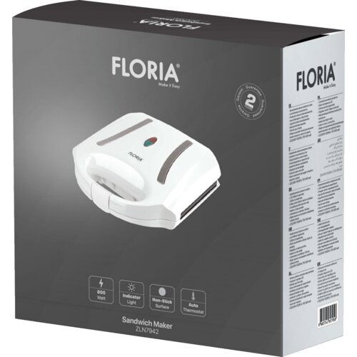 Floria Sendvič Toster, LED indikator, 800 W, bijela - ZLN7942 Slike