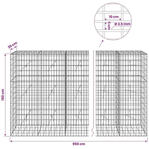  Gabion s žicom debljine 3 5 mm i mrežom 5x10 cm 950x20x150 cm - 20 cm 150 cm 950 cm Slike