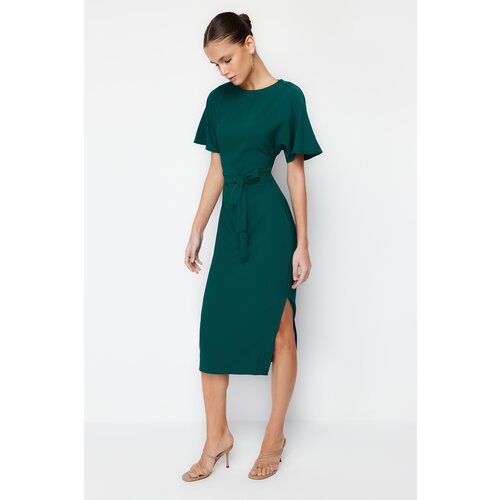 Trendyol Emerald Green Belted Woven Midi Dress Slike