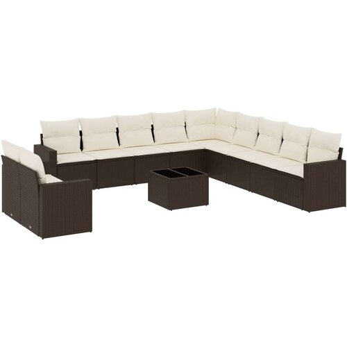 VidaXL 12-dijelni set vrtnih sofa od poliratana s jastucima smeđi Slike