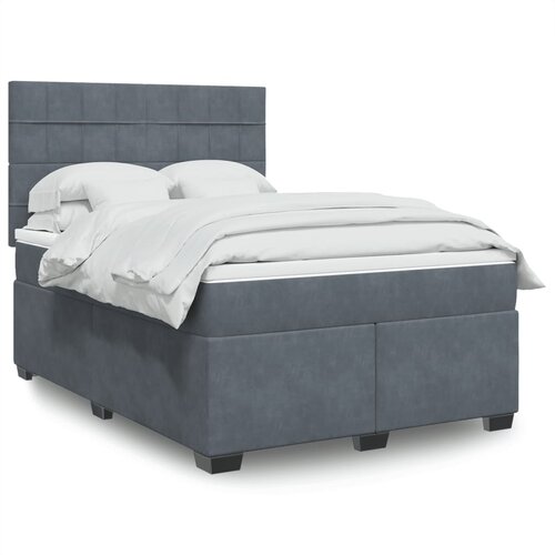 VidaXL Box spring postelja z vzmetnico temno siva 140x200 cm žamet Slike