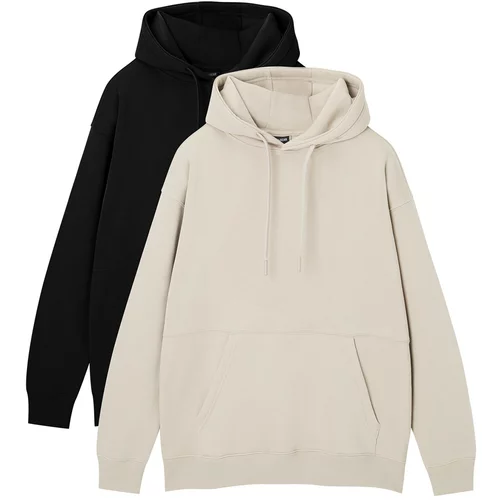 Pull&Bear Sweater majica ecru/prljavo bijela / crna