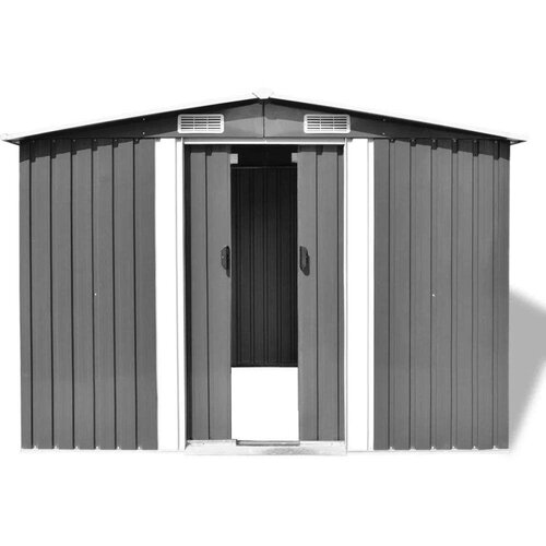 VidaXL Vrtna kućica za pohranu siva metalna 257 x 205 x 178 cm Slike