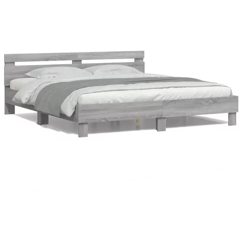 vidaXL Okvir kreveta s uzglavljem LED siva boja hrasta 160x200 cm