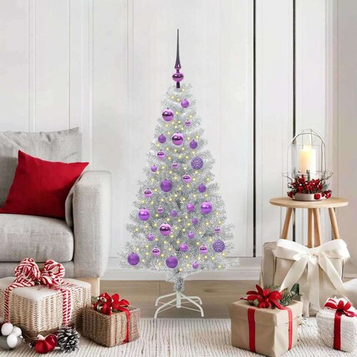 vidaXL Božično drevo med 150 LED z stojalom srebrna 120 cm PET Cene