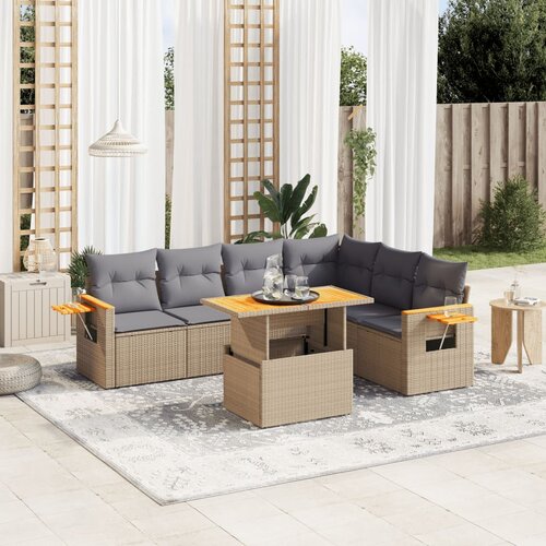 vidaXL 7-dijelni set vrtnih sofa od poliratana s jastucima bež Cijene