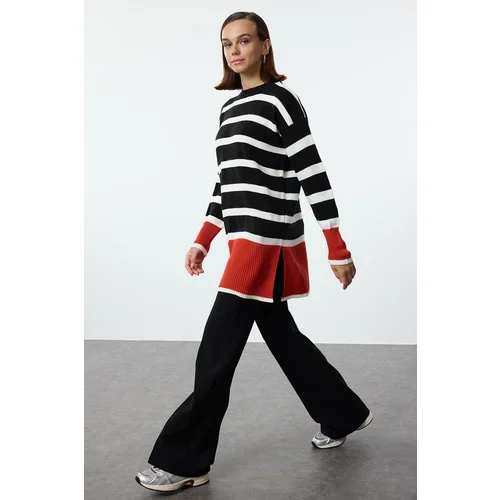 Trendyol Black Red Striped Knitted Sweater