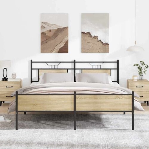 Metalni Kovinski posteljni okvir brez vzmetnice sonoma hrast 160x200 cm Cene