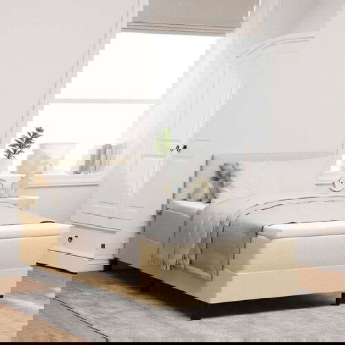  posteljni okvir z vzmetnico Bež Tkanina 90 x 190 cm Vzmetnica, (22067213) Cene