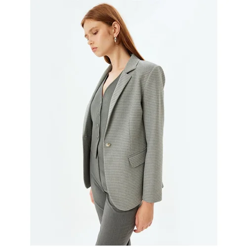 Koton Blazer Jacket Double Breasted Reverse Collar Flap Pocket Detailed