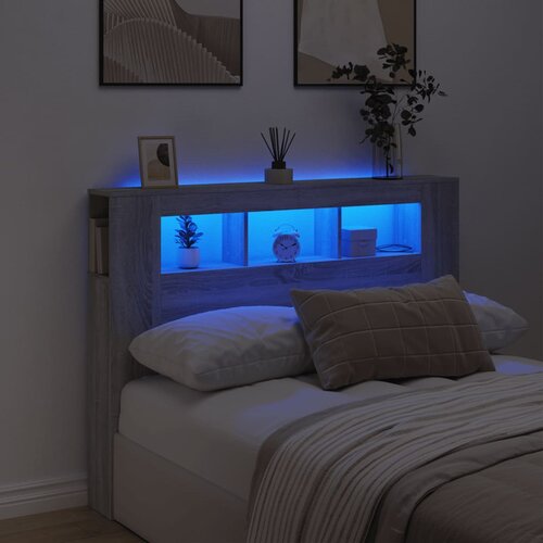 vidaXL LED posteljno vzglavje siva sonoma 140x18,5x103,5 cm inž. les Cene
