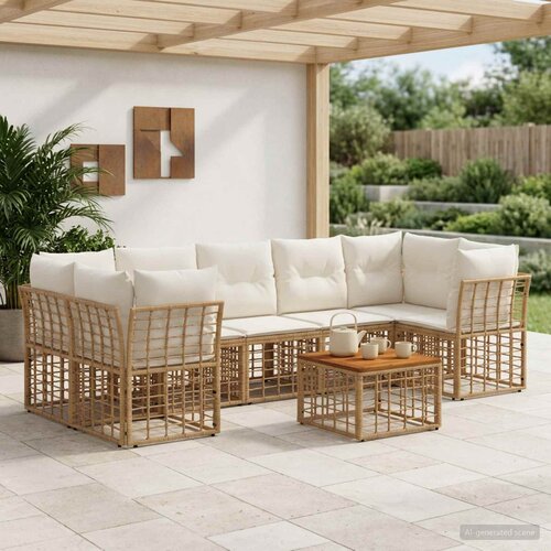  Set vanjskih sofa 8 kom. Prirodna i krema bijela poliratan Cene