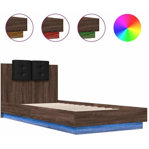  Okvir za krevet s uzglavljem i LED svjetlima boja smeđeg hrasta Smeđa 100 x 200 cm Slike