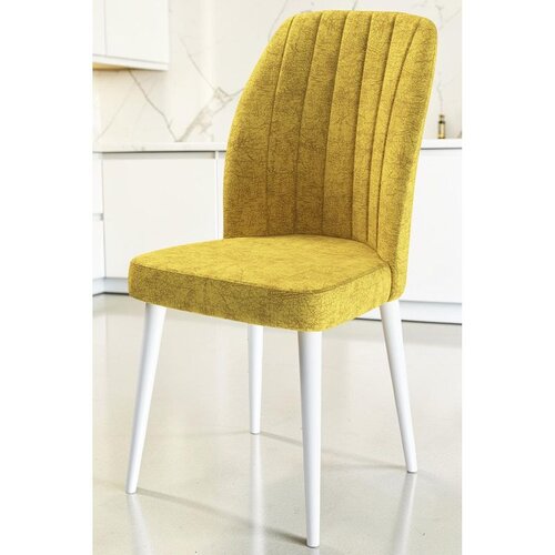 Hanah home set trpezarijskih stolica Etra 6 kom, senf žuta tkanina Jerry, bele drvene noge Cene
