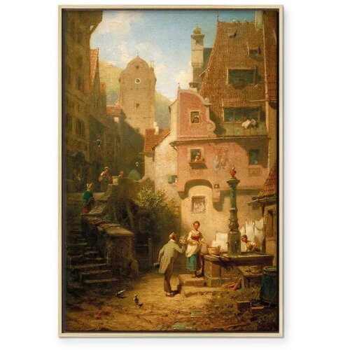  Slika - Carl Spitzweg &amp;ndash; Well-Wisher Presenting Flowers 80x120 U prirodnom drvenom okviru Slike