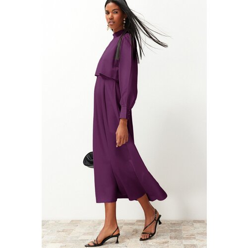 Trendyol Dark Purple Aller Piece Detailed Woven Dress Slike