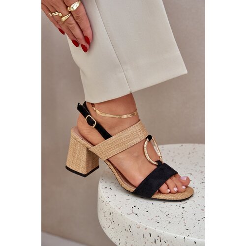 PS1 Block Heel Sandals Black-Beige Afleeria Slike